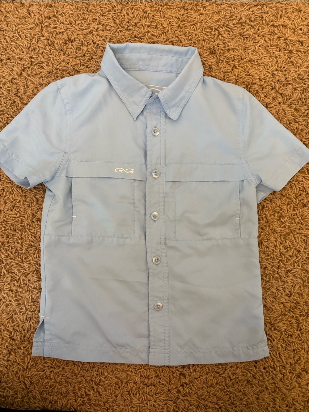 Light Blue Short Sleeve Button-Down Shirt by GG, Size XS